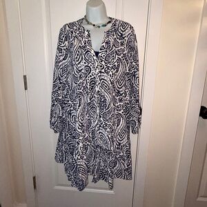 Tahari navy and white Paisley dress